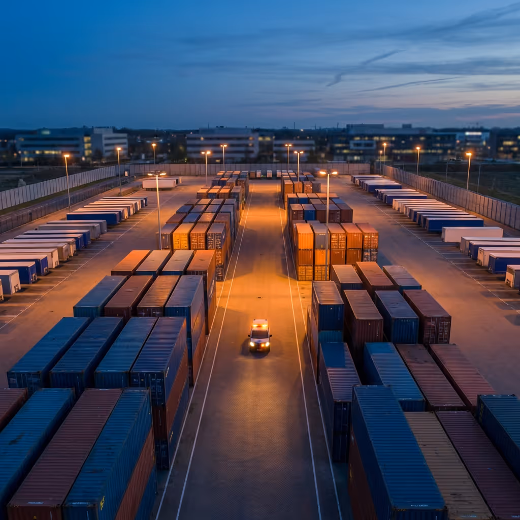 Luftüberwachung eines hochwertigen Containerdepots mit identifizierten Containern