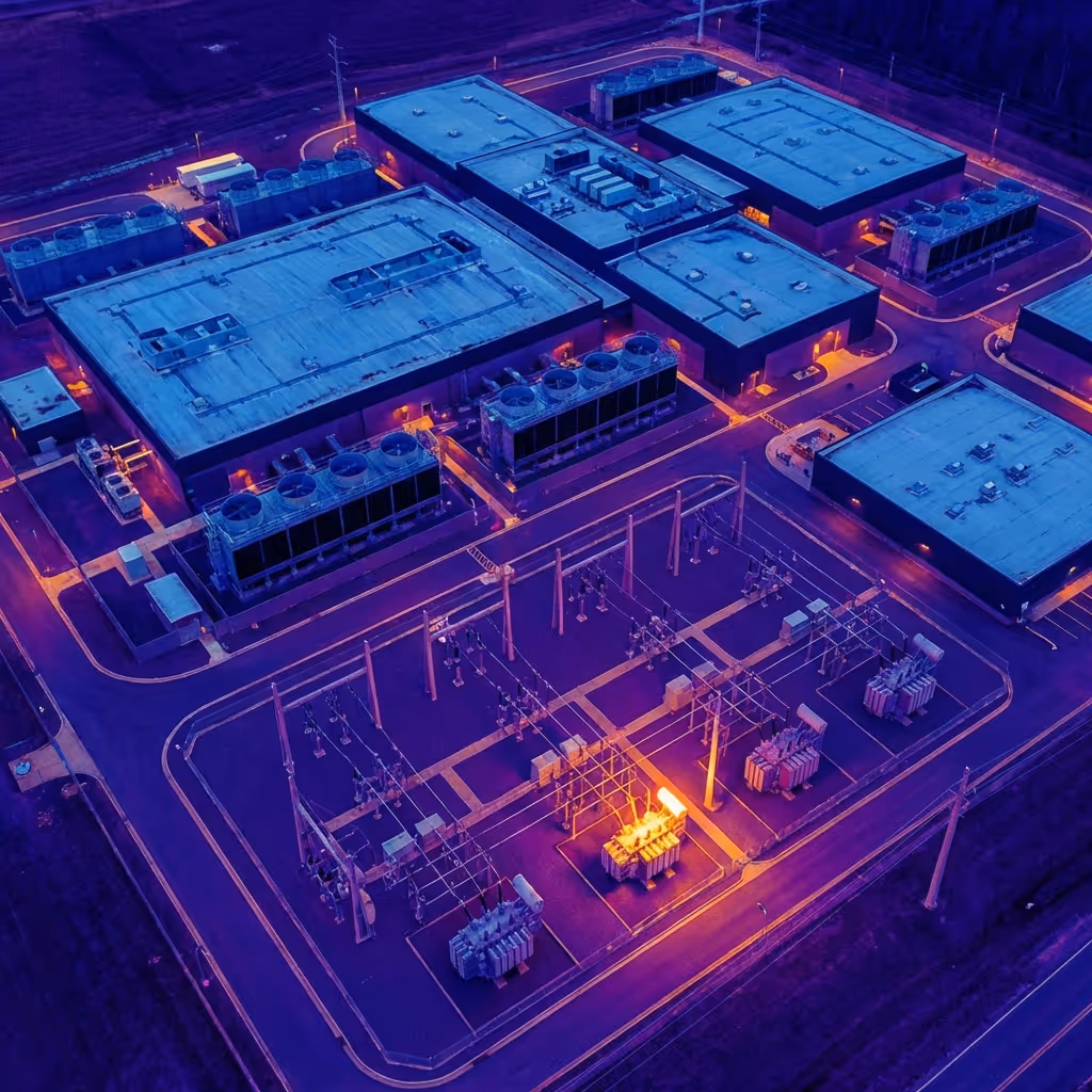 変圧器を備えた産業用変電所の空撮写真