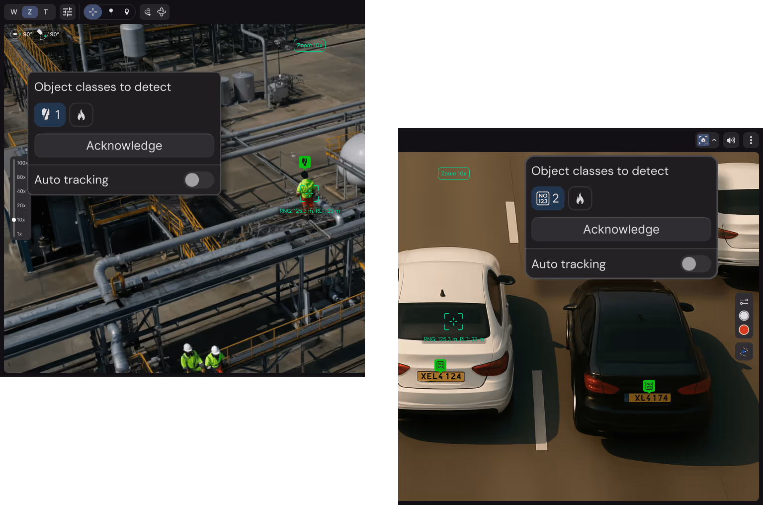 Panel de detección de modelos personalizado con cuadros delimitadores en una escena del mundo real.