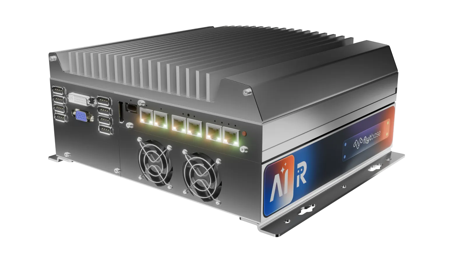 AI-R Edge - robuste Edge-Computing-Einheit mit Kühlrippen und Anschlüssen