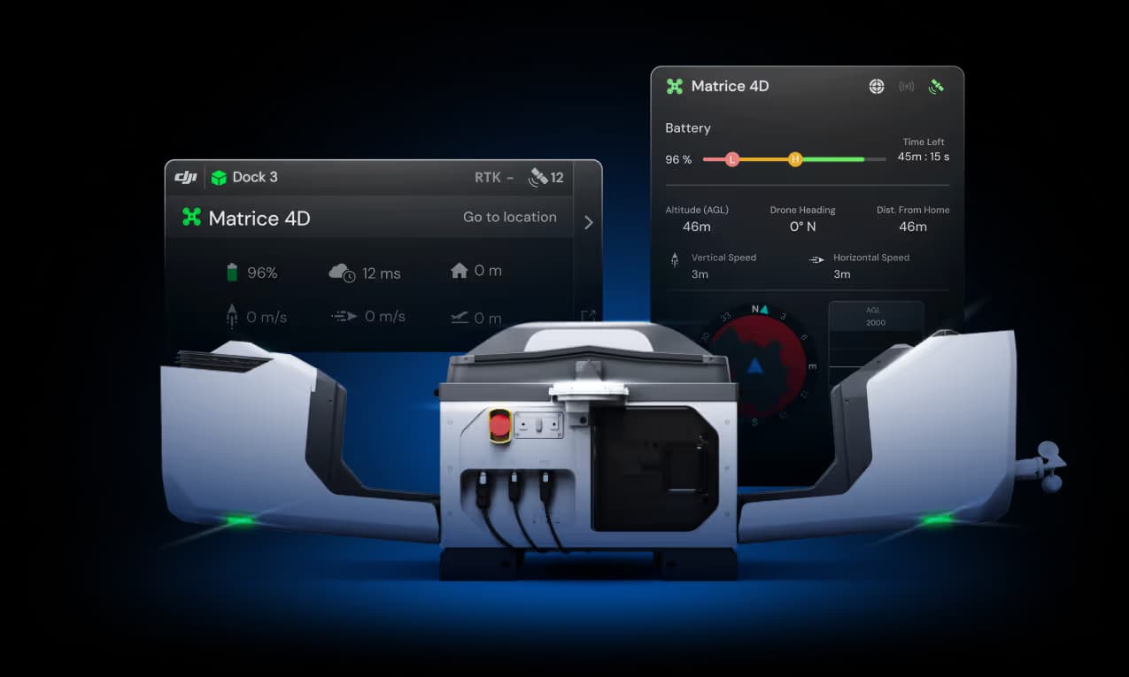 DJI Dock 3 unit with Matrice 4D drone control interface