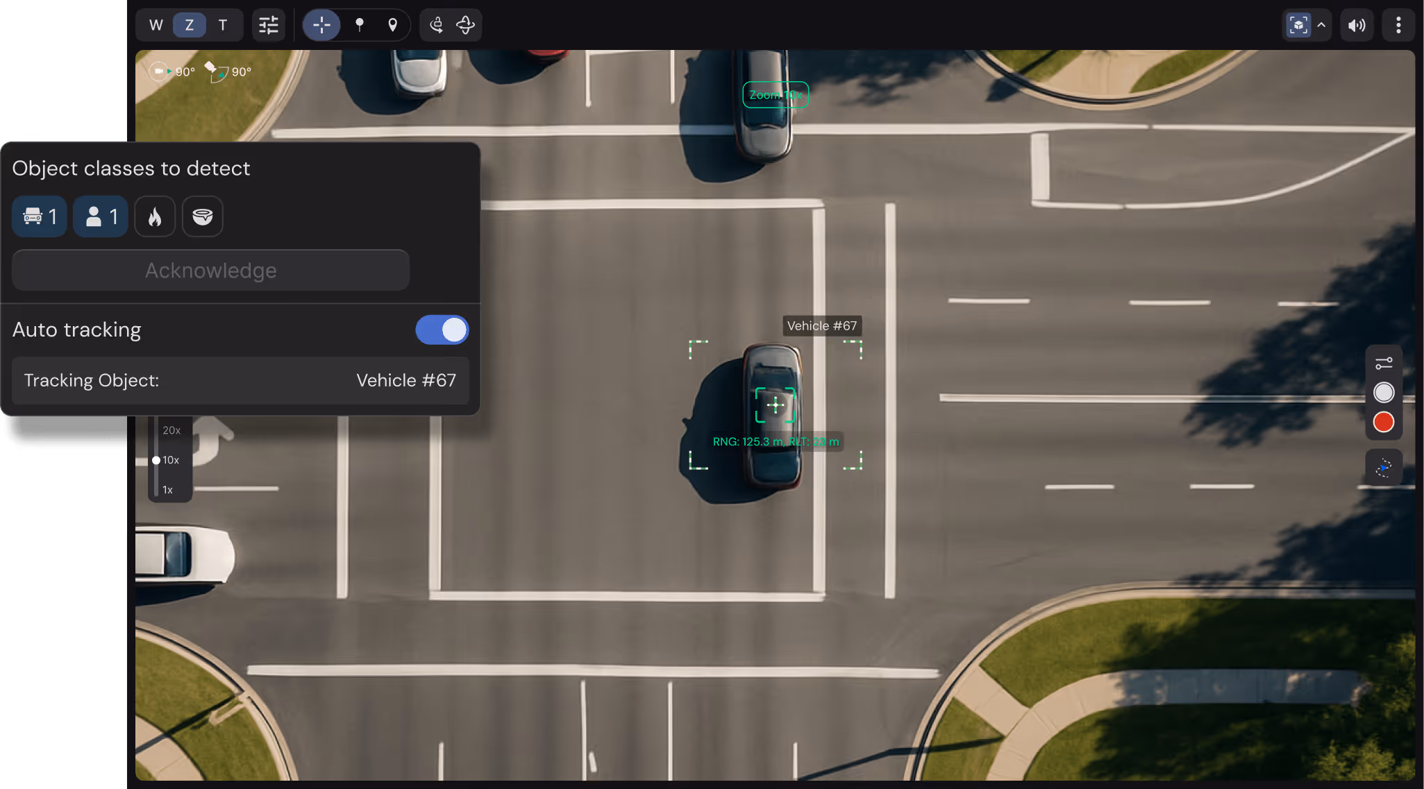 Live-Drohnenvideoübertragung mit Objekterkennungs-Overlays auf dem Bildschirm