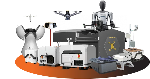 Wide hardware ecosystem: multiple drones, docks, sensors, and a humanoid robot supported on FlytBase